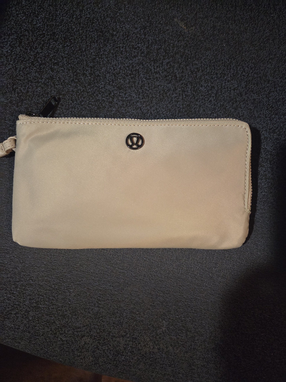 Neutral Beige Wristlet Clutch with Logo Detail